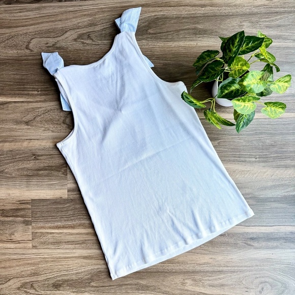 Crown & ivy White Ribbed Tank Top with Blue Bow-Tie Straps at Shoulders Size L - Picture 9 of 11